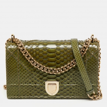 Pre Owned Dior Green Python Medium Diorama Flap Shoulder Bag