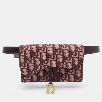 Pre Owned Dior Burgundy Oblique Canvas and Leather Saddle Belt Bag