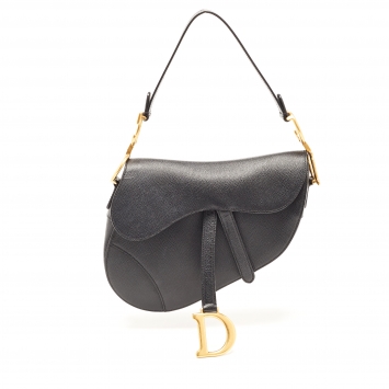 Pre Owned Dior Black Grained Leather Saddle Bag