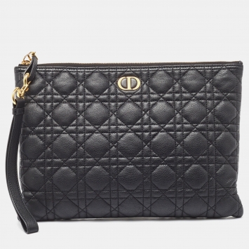 Pre Owned Dior Black Cannage Leather Large Caro Daily Pouch