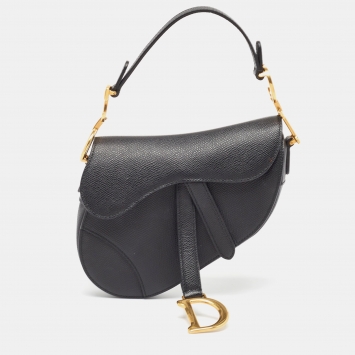Pre Owned Dior Black Leather Mini Saddle Bag