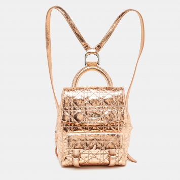 Pre Owned Dior Bronze Cannage Foil Leather Small Stardust Backpack