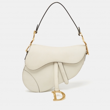 Pre Owned Dior Off White Leather Saddle Shoulder Bag