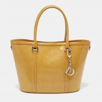 Pre Owned Dior Oblique Embossed Patent Leather Shopper Tote