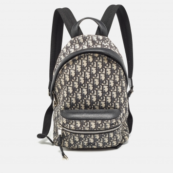 Pre Owned Dior Black/Beige Oblique Canvas and Leather Rider Backpack