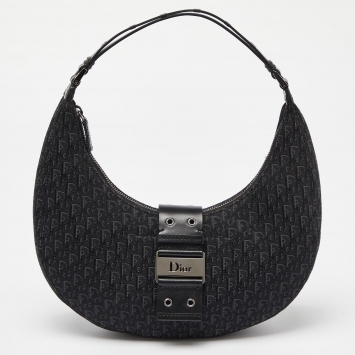 Pre Owned Dior Black Oblique Canvas and Leather Street Chic Hobo