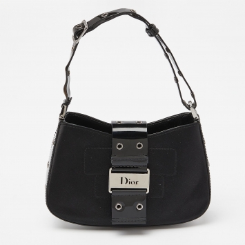 Pre Owned Dior Black Satin and Patent Leather Mini Street Chic Columbus Hobo