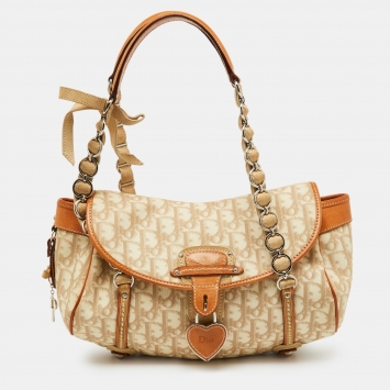 Pre Owned Dior Multicolor Oblique Coated Canvas and Leather Romantique Trotter Flap Bag