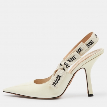 Pre Owned Dior Off White Patent J'Adior Slingback Pumps Size 39