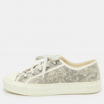 Pre Owned Dior Grey/White Canvas and Rubber Walk'n'Dior Low Top Sneakers Size 40