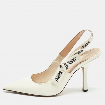 Pre Owned Dior Off White Patent Leather J'Adior Slingback Pumps Size 40