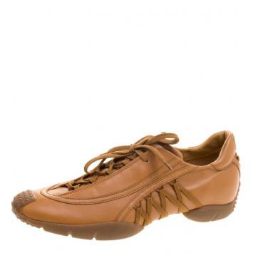 Pre Owned Dior Brown Leather Lace Up Sneakers Size 39.5