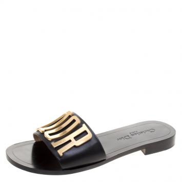 Pre Owned Dior Black Leather Diorevolution Flat Slides Size 38