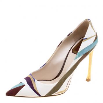Pre Owned Dior Cream Abstract Print Canvas Pointed Toe Pumps Size 37.5