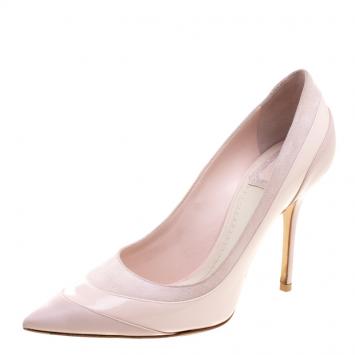 Pre Owned Dior Blush Pink Leather and Suede Pointed Toe Pumps Size 37.5