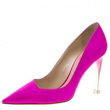 Pre Owned Dior Fuchsia Pink Canvas Flare Heel Pointed Toe Pumps Size 38