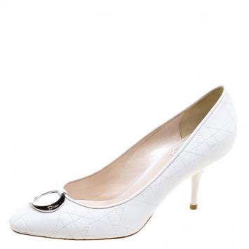 Pre Owned Dior White Cannage Quilted Leather Logo Pumps Size 38