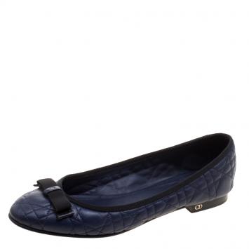 Pre Owned Christian Dior Navy Quilted Cannage Leather My Dior Ballet Flats Size 40