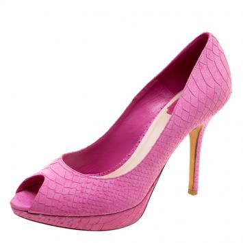 Pre Owned Dior Pink Python Embossed Miss Dior Pumps Size 39