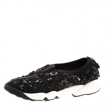 Pre Owned Dior Black Mesh Fusion Embellished Sneakers Size 39