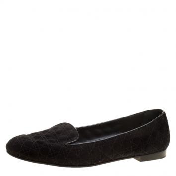 Pre Owned Dior Black Cannage Suede Loafers Size 39