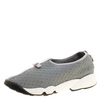 Pre Owned Dior Grey Beads Embellished Mesh Fusion Sneakers Size 37.5