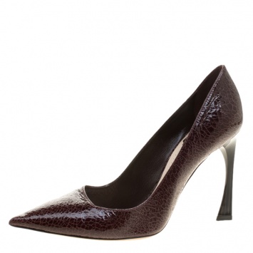 Pre Owned Dior Bordeaux Crackled Patent Leather Pointed Toe Pumps Size 38