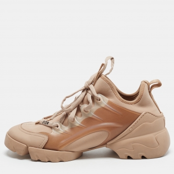 Pre Owned Dior D-Connect Size 37 Beige Neoprene and PVC Low Top Sneakers