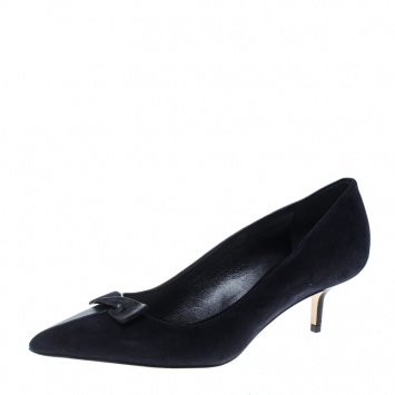 Pre Owned Dior Marine Blue Suede and Leather Doll Bow Embellished Pointed Toe Pumps Size 37