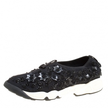 Pre Owned Dior Black Mesh Fusion Embellished Sneakers Size 40.5