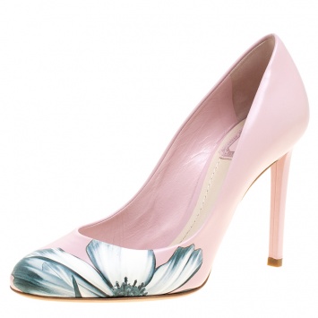 Pre Owned Dior Blush Pink Leather Floral Print Pumps Size 37
