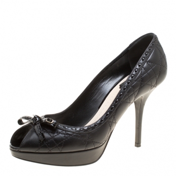 Pre Owned Dior Black Quilted Cannage Leather Sweet Peep Toe Platform Pumps Size 38
