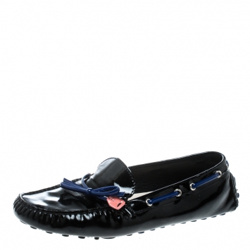 Pre Owned Dior Black Patent Leather Bow Loafers Size 41.5