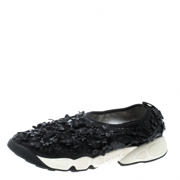 Pre Owned Dior Black Leather Floral Applique Fusion Sneakers Size 38