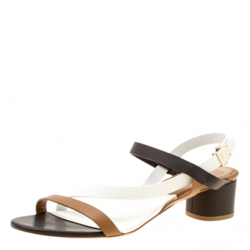 Pre Owned Dior Tricolor Leather Block Heel Strappy Sandals Size 39.5