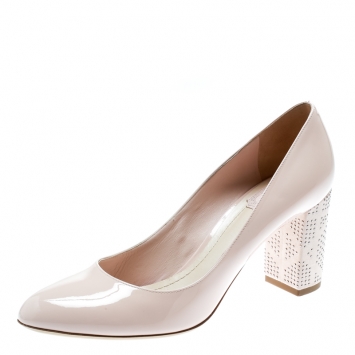 Pre Owned Dior Blush Pink Patent Leather and Suede Block Heel Pumps Size 38.5 