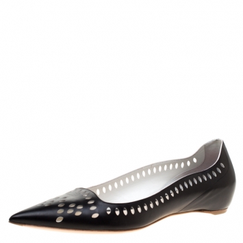 Pre Owned Dior Black Leather Laser Cut Pointed Toe Ballerina Flats Size 41