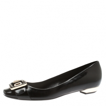 Pre Owned Dior Black Leather And Patent Leather Buckle Detail Ballet Flat Size 39.5