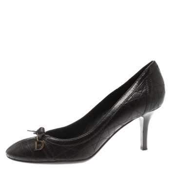 Pre Owned Dior Black Cannage Leather Stitched Bow Pumps Size 39.5