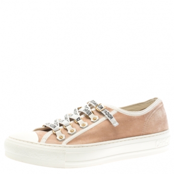 مملوكة مسبقًا Dior Beige Velvet And Cotton Trim Walk'N'Dior Low Top Sneakers Size 38.5