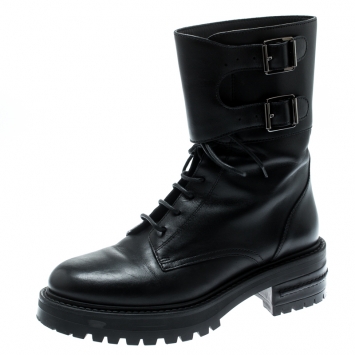 Pre Owned Dior Black Leather D Fight Combat Boots Size 36.5
