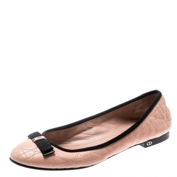 Pre Owned Christian Dior Beige Quilted Cannage Leather My Dior Ballet Flats Size 41