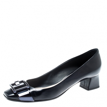 Pre Owned Dior Blue Leather Metal Buckle Detail Pumps Size 37.5