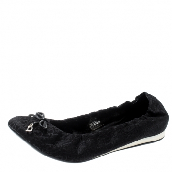 Pre Owned Dior Black Diorissimo Canvas Bow Detail Scrunch Ballet Flats Size 38