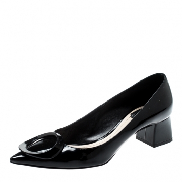 Pre Owned Dior Black Patent Leather Buckle Detail Pointed Toe Pumps Size 38