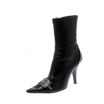 Pre Owned Dior Black Leather Pointed Toe Ankle Boots Size 39