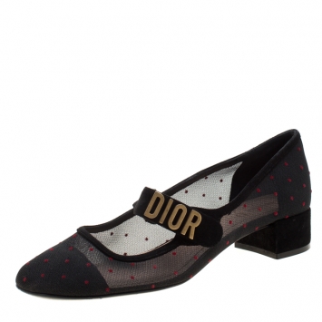 Pre Owned  Dior Black Suede And Mesh Baby-D Mary Jane Pumps Size 39.5