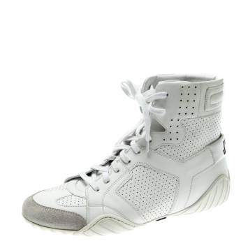 Pre Owned Dior White Perforated Leather Ankle Length Sneaker Boots Size 39