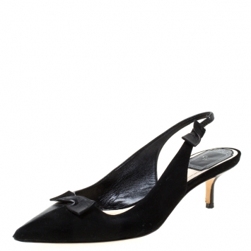 Pre Owned Dior Black Suede/Leather Bow Slingback Sandals Size 36
