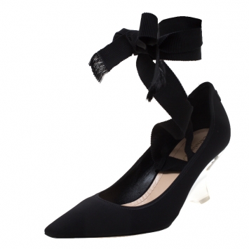 Pre Owned Dior Black Fabric Etoile Lace Up Pointed Toe Pumps Size 38